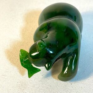 Canadian Nephrite Jade majestic Grizzly Bear with fish sculpture
